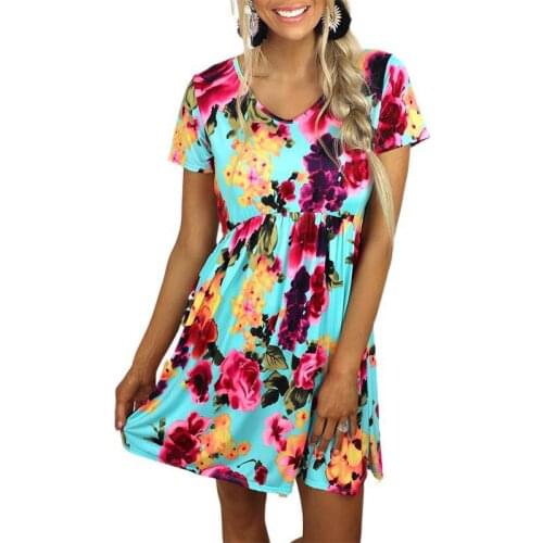 Casual Womens Short-Sleeved Slim Dress African Clothing Dashiki Print Loose Mini Skirt Vestidos 2021 New Summer Mid-Length Skirt