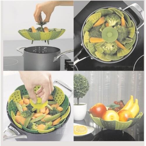 Silicone Steamer Basket for Steaming Food and Vegetable Folding Food Vegetable Vapor Cooker Dish Foldable Silicone Steamer