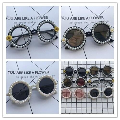 Sunglasses Women Pearl Round Shape Small Handmade Female Sun Glasses UV400 Cute Shades