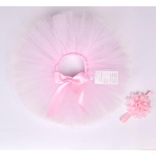 Light Pink Baby Girls Fluffy Tutu Skirt & Headband Set Newborn Photo Prop Costume Infant Birthday Tulle Tutus Outfit For 0-12M