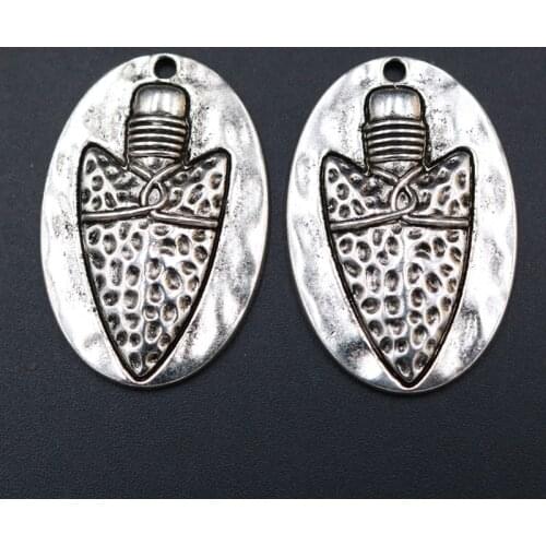 WKOUD 2pcs Silver Plated Retro Metal Spear Head Charm Necklace Bracelet DIY Metal Jewelry Alloy Pendant A1814