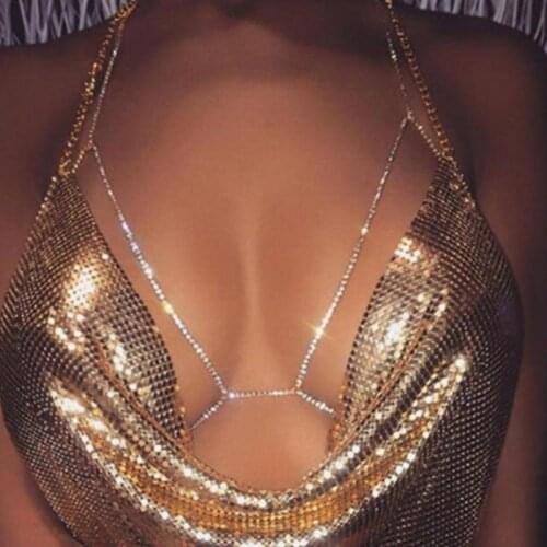 Women Sexy Charm Crystal Chains Rhinestone Bra Top Harness Jewelry Shiny Body Bikini Necklace Chain Boho Jewelry