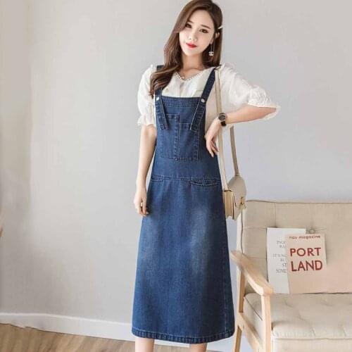 Women Straps Denim Dress Summer 2021 Casual Vintage Loose Long Sleeveless Denim Spaghetti Strap Dresses Plus Size S-5XL