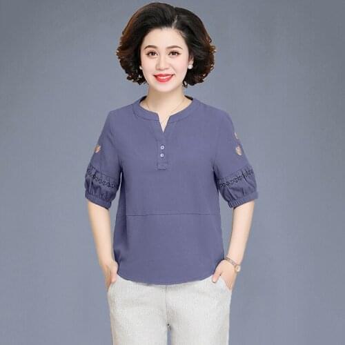 Women Summer Short-sleeved 2-piece 2021 New Middle-Aged Elderly Womens Casual Cotton Linen Two-piece Suit Fashion Plus Size Suit