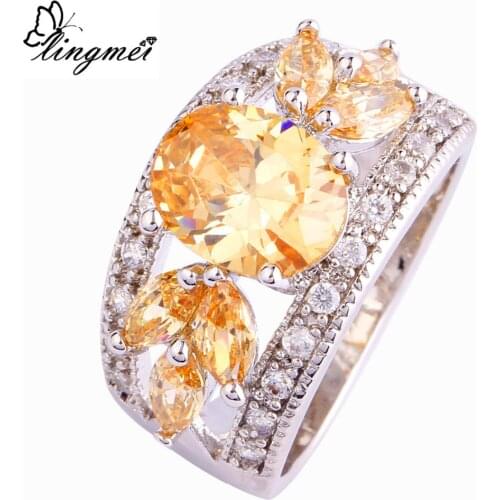 Lingmei Wholesale Fashion Women Morganite White CZ Silver Band Ring Size 7 8 9 10 11 12 High Quality Unisex Noble Jewelry 650R5