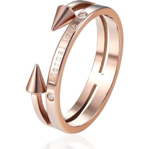 Hot Sale Beautiful and Exquisite Double Nail Woman Punk Ring High Quality Titanium Steel Crystal And Engraved Eternal Love Ring