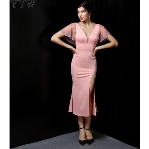 New Deep V-Neck Backless Sleeveless Suspender Womens Party Dresses Elagnt Backless Split Ankle Length Female Sexy Dresses