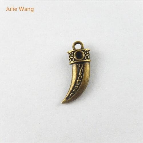 Julie Wang 20PCS Animal Teeth Charms Antique Bronze Alloy Pendants Suspension Necklace Jewelry Making Finding Accessory