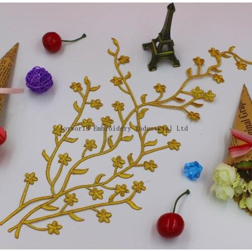 Gold Floral Embroidered Flower Applique Iron on crafts gold appliqued flower 38-18cm