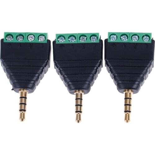 1/3pcs 4pole Stereo Av Screw Terminal Jack 3.5mm Male 4pin Terminal Plug Connector Plug Connector