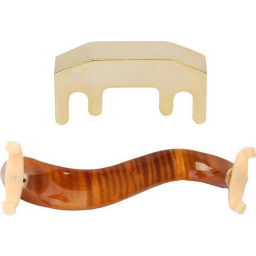 1pcs Metal Violin Quiet Practice Mute-Golden &1pcs Maple Wood Violin Shoulder Rest Adjustable 3/4 4/4 Size