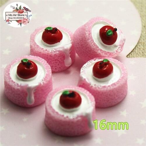 10pcs Resin 3D pink apple cake Cabochon Miniature food Art Supply Decoration Charm DIY Craft