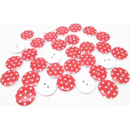 100pcs/lot 15mm Painted Wooden Buttons Red White Dots Fancy Button Round Wood Sewing Crafts Embellishments For Scrapbooking