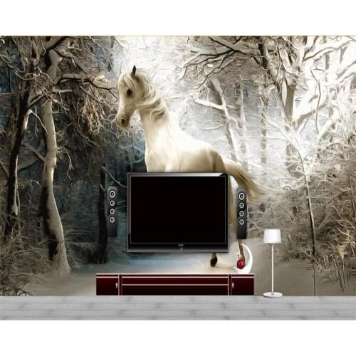 Beibehang Children room background decoration 3d wallpaper forest snow horse to success TV wallpaper for walls 3 d behang