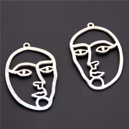 5pcs Silver Color Sexy Men Face Shape Hollow Out Charms Diy Earrings Jewelry Finding A2425