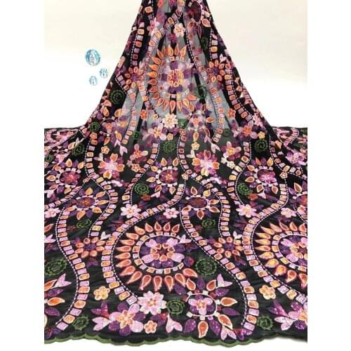 African Velvet Lace Fabric Embroidered With Sequins 5 Yards/piece Nigeria Mesh Lace Fabric, Used For Garment Sewing D4486