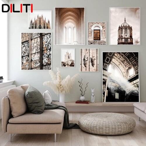 Church Wooden Door Canvas Painting Ancient Building Gods Wall Art Nordic Posters and Prints Pictures Baby Kids Room Decor