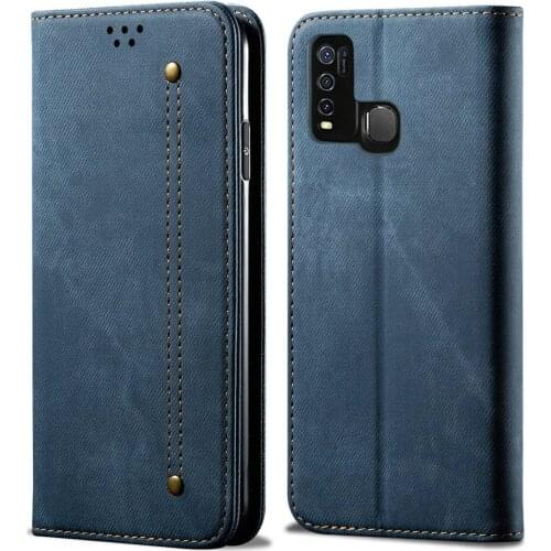 For Vivo Y50 Flip Case Luxury Solid Wallet Cowboy Denim Leather Phone Holder For Vivo Y30 Case Vivo Y 50 Y 30 50y 30y Cover Skin