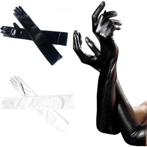 Black White Sexy Long Glove for Women Exotic Appeal Gloves Leather Gloves Clubwear Catsuit Cosplay Costumes Mittens