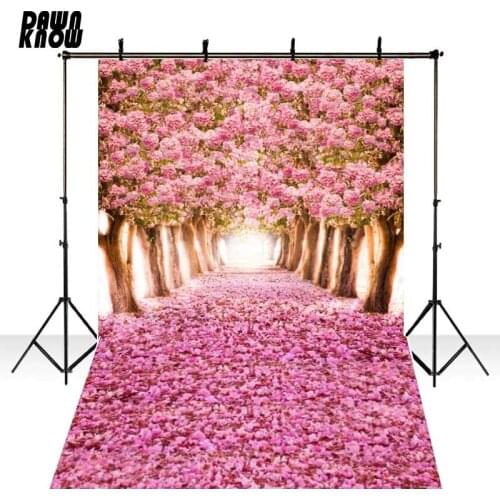 DAWNKNOW Floral Tree For Wedding Vinyl Photography Backdrops Pink Flower Polyester Backgrounds For Children Photo Studio F1074