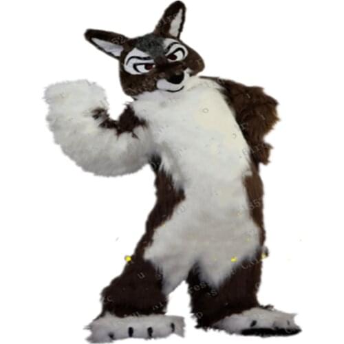 Long Fur Furry Husky Dog Fox Wolf Brown Fursuit Mascot Costume Cosplay Dress Christmas Halloween Birthday Party Ad Opening