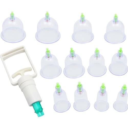 Effective Health Care 12 Cupping Cups Medical Vacuum Cans Suction Therapy Device Back Body Massage anti-cellulite massager Set