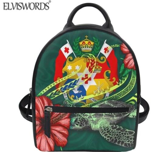 ELVISWORDS Small Womens Backpacks New Fashion Sea Turtle Tonga Flags Print Shoulder Bags for Ladies Durable Bolso Mochila Mujer