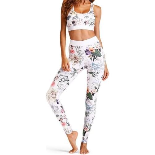 Women Yoga Set Floral Print Crop Top High Waist Jogging Pants Female Running Fitness Sports Suit Gym Workout Tracksuit