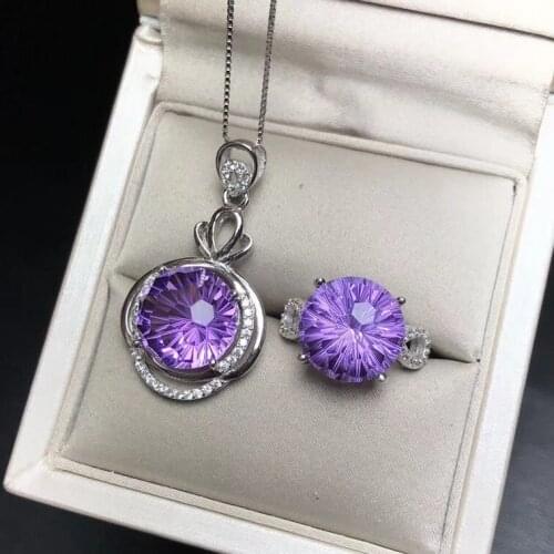 Beautiful blaze, 925 silver, Brazil Amethyst suit, large gemstone, amazing effect