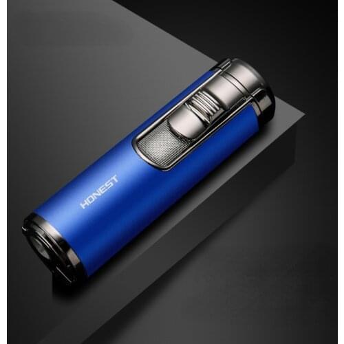 Creative Mens Four Straight Lighter Blue Flame Windproof Cigarette Lighter High Firepower Cigar Special Smoking Accesoires