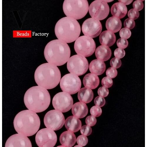 Natural Stone Pink Jades Baeds For Jewelry Making 4 6 8 10mm Round Spacer Beads Fit For Necklace Bracelet Accessories 15" Strand
