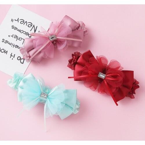 Lace Crystal Bow Flower Baby Headbands for girl Elastic Baby Accessories Kids headwear Newborn hairbands photography prop