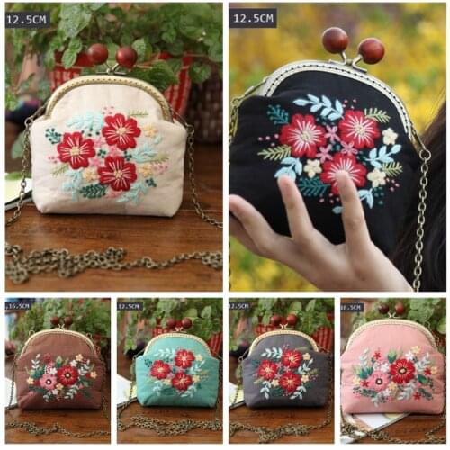 Easy Embroidery DIY Flowers Bags Purse Wallet Handbag, Cross Stitch Kit for Beginner Needlework Sewing Craft Friend Gifts