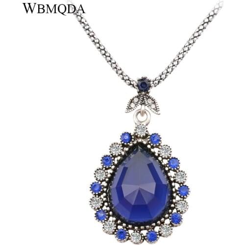 2018 New Arrivals Fashion Big Blue Ocean Heart Stear Shape Silver Color Necklaces Pendants For Women Bohemian Crystal Necklace