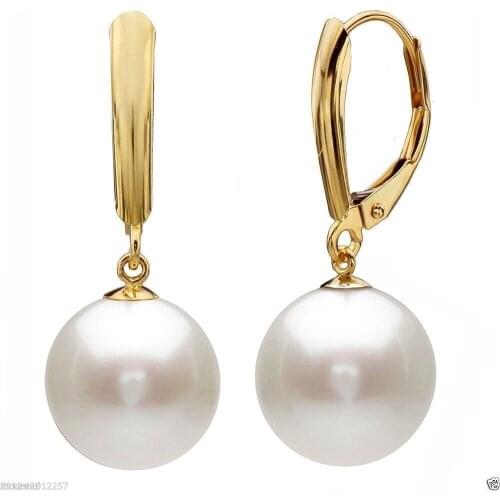 Charming AAA+ 12mm Round south sea white sea shell pearl earrings good