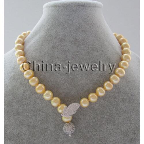 P6813 - 18" 11-12mm natural gold round freshwater pearl necklace - 925 silver