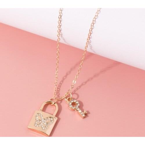 Diamond Necklace Choker Lock Gold Chains On The Neck With Lock Punk Jewelry Key Padlock Pendant Necklace For Women Gift