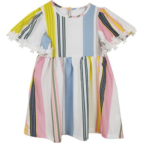Colorful stripe flower dress for teenage girls princess party frocks 2019 summer holiday beach sundress big kids clothes