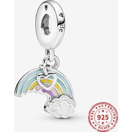 Real 925 Sterling Silver Charms Bead Rainbow Cloud Dangle Charm Pendent Charm Fit Original Pandora Bracelets Diy jewelry 2021