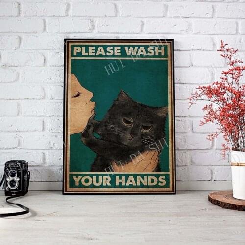 Please Wash Your Hands Poster, Cat Poster, Wall Decoration, Signs for Home, Love Cat, Gift for Cat Owner, funny Cat art