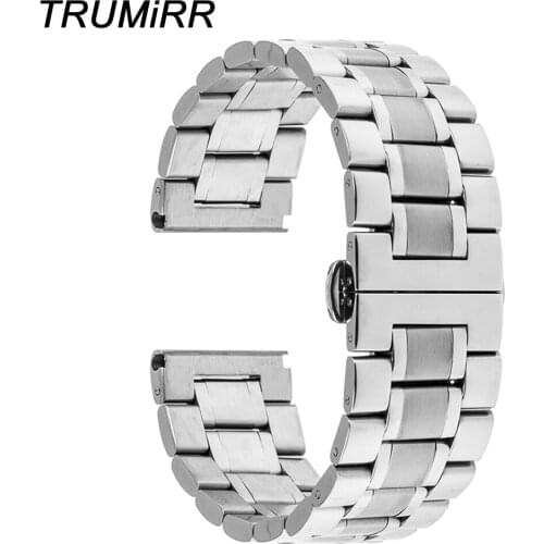 Stainless Steel Watch Band 22mm for Pebble Time / Steel Asus ZenWatch 1 2 Men WI500Q WI501Q Butterfly Buckle Strap Link Bracelet