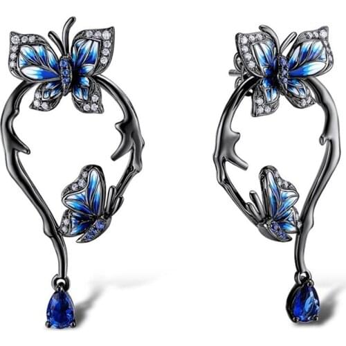 Silver Colour Earrings For Women Genuine Blue Butterfly Earrings Glamorous Fashion Jewelry Handmade Enamel Ear Studs