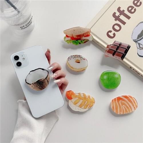 Cartoon 3D Food Fruit Donut Chocolate Folding Mobile Phone Grip Stand Holder For iPhone Samsung Huawei Lemon Bracket Griptok
