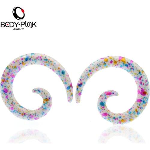 BODY PUNK One Pair Multicolor Splatter White Acrylic Spiral Swirl Ear Stretcher Expander Gauges Piercing Spiral Plugs 6mm 8mm