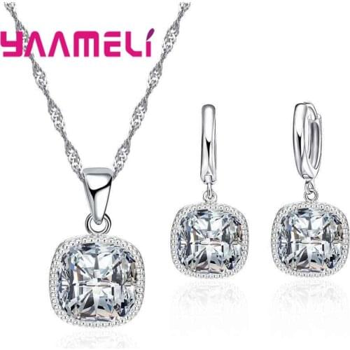 Best Wedding Engagement Jewelry Set For Woman Romantic Clear Zircon Stone Classic Style Necklace Earrings 925 Silver
