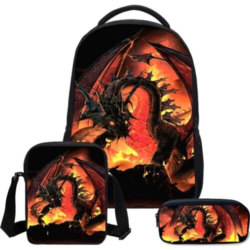 VEEVANV 3D Printing Bookbag 3 PCS/SET School Bags Fashion Mens Backpacks Boys Canvas Backpack Cool Dragon Children Shoulder Bag