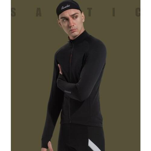 SANTIC Bicycle Jersey Long Sleeves Cycling Jersey Autumn Spring Fleece Keep Warm Mtb RoadAnti-sweat Windproof Bike Jersey