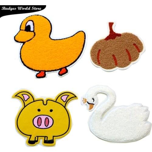 Cute cartoon animal patch duck pig swan pumpkin icon towel embroidered applique patches for DIY Iron on badges on clothes