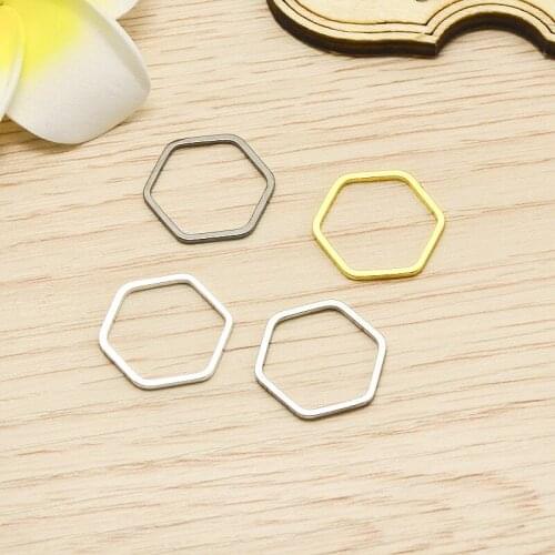 50pcs 16*1mm Gold/silver color Closed hexagon hollow Charms Connector Simple handmade craft tag pendants jewelry DIY material
