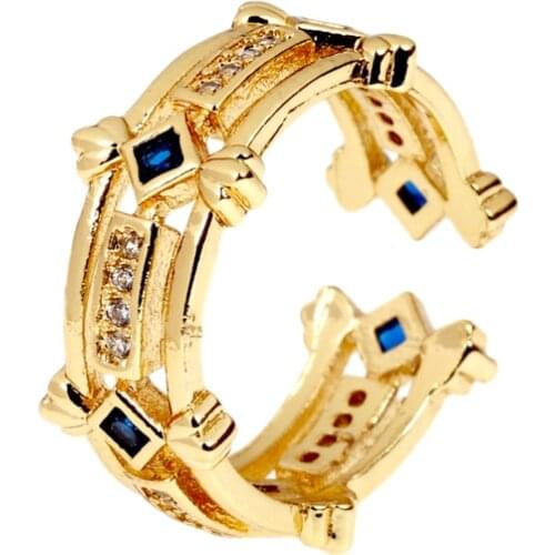 EYIKA Vintage Pattern Pave Mix Color Zircon Open Rings for Woman Geometric Thick Mid Finger Knuckle Anillo Statement Jewelry
